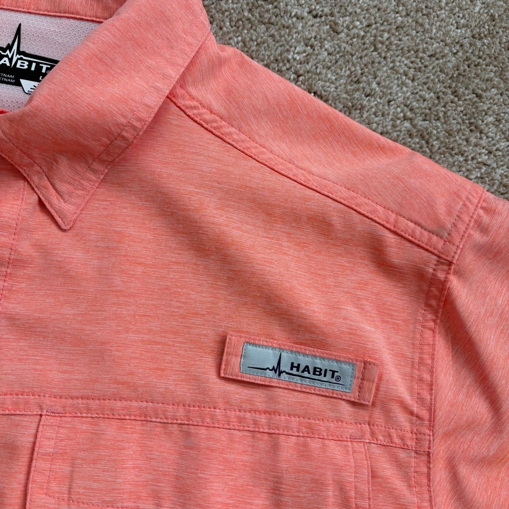 Habit Mens Fishing Shirt Large Coral Short Sleeve UPF 40 Vented Performance Top - Picture 7 of 16